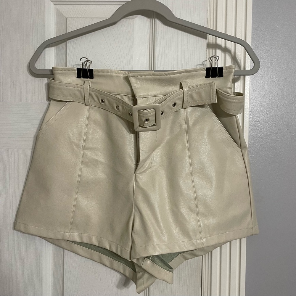 Tan leather shorts